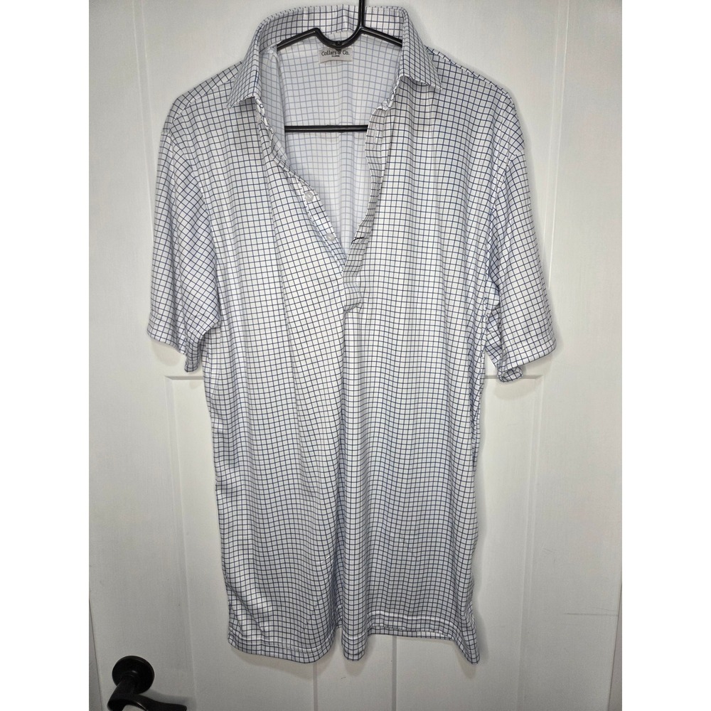Collars &‎ Co Mens Dress Collar Polo Shirt XL White Navy Windowpane Check NWT